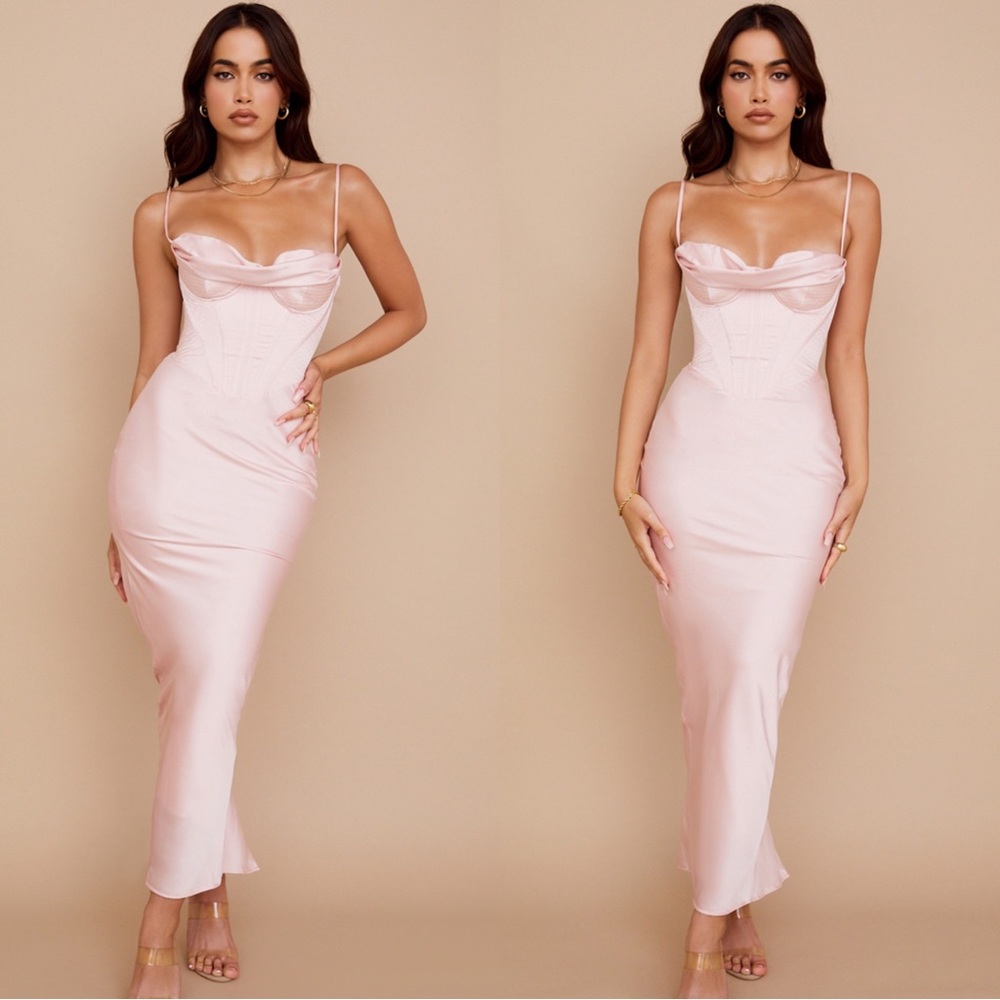 New HOUSE OF CB Charmaine Pink Corset Maxi Dress NWT Size XS